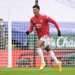 Marcus Rashford merayakan gol ke gawang Leiceseter City pada laga lanjutan Liga Inggris, Sabtu 26 Desember 2020, malam, WIB. (Twitter@premierleague)