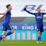 Pemain Leicester Harvey Barnes selebrasi gol ke gawang MU untuk menyamakan kedudukan pada pekan ke-15 Liga Inggris, Sabtu malam. (Twitter@premierleague)