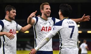 Hasil Liga Inggris Tottenham vs Leeds United, Spurs Menang 3-0 di pekan ke-17 Liga Inggris. Harry Kane dan Son Heung Min merayakan gol ke gawang Leeds. (Twitter@SpursOfficial)
