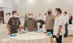 Wakil Ketua DPRD Kalsel M Syaripuddin menghadiri Rakor Persiapan Menghadapi PSU Pilgub Kalsel 2020 bersama KPU Kalsel di Banjarmasin , Senin (29 Maret 2021). (humas DPRD Kalsel)