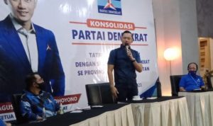 Ketum Partai Demokrat Agus Harymurti Yudhoyono saat jumpa pers di sela-sela Safari Ramadan di Golden Tulip Galaxy, Minggu (25 April 2021). (Kalimantanlive.com)