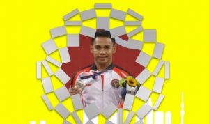 Eko Yuli Irawan meraih medali perak Olimpiade Tokyo di Cabang Angkat Besi, Minggu (2572021). (tangkaplayar.twitter@kemenpora_RI)