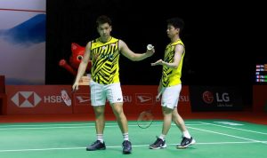 Marcus Fernaldi Gideon dan Kevin Sanjaya beraksi di ajang Indonesia Masters 2021
