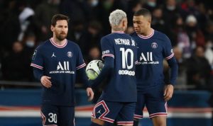 Lionel Messi, Neymar, dan Kylian Mbappe saat PSG melawan Saint-Etienne