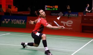 Penampilan tunggal putra Indonesia Jonatan Christie pada babak 32 besar (putaran pertama) Indonesia Masters 2021