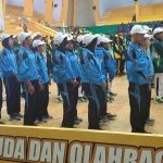 Kontingen Tabalong saat ikuti pembukaan Popda Kalsel 2023 di Gelanggang Olahraga Hasanuddin HM Banjarmasin (Disporapar Tabalong/Kalimantalive.com/A Hidayat).