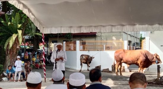 Pemkab Banjar menggelar penyembelihan hewan kurban Iduladha 1444 H/2023 M, di halaman Musala Al-Adli Setda Banjar, Martapura, Sabtu (1/7/2023) pagi. (Kalimantanlive.com)