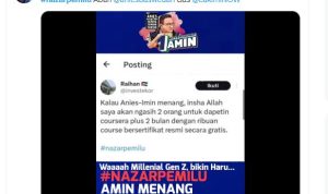 Tagar Nazar Pemilu Jika AMIN menang Pilpres 2024 menjadi trending topic di X Twitter. (tangkap layar X@LangkahAnies)