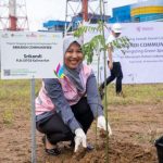 Puji Astuti, salah satu srikandi PLN UIP3B Kalimantan sedang melakukan penanaman pohon kaliandra merah di lingkungan PLN IP UBP Asam Asam. (Humas PLN)