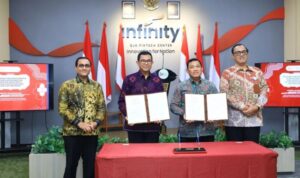 (kiri–kanan) Hasan Fawzi, Djoko Kurnijanto, Ivan Fithriyanto, dan Tirta Karma Senjaya saat penandatanganan Berita Acara Pengakhiran Nota Kesepahaman di Jakarta, Selasa (20/1/2026).