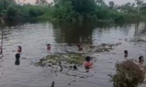 Suasana pencarian korban tenggelam di Sungai Berangas Barat, KAmis (22/1/2026) sore.(Foto : Istimewa)