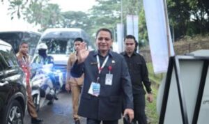 Ketua DPRD Provinsi Kalimantan Selatan H. Supian HK menghadiri Rakornas Pemerintah Pusat dan Daerah Tahun 2026 di SICC, Jawa Barat, Senin (22) pagi. (Humas DPRD Kalsel)