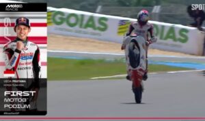 Veda Ega Pratama cetak sejarah podium ketiga Moto3 Brasil 2026, Minggu (2232026). (tangkap layar SPOTV)
