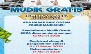 program mudik gratis yang diselenggarakan Pemerintah Provinsi Kalimantan Selatan menjelang Idulfitri 1447 Hijriah. (MC Kalsel)